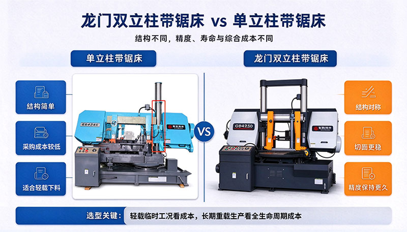 龙门双立柱带锯床与单立柱带锯床利弊对比：选型决策指南